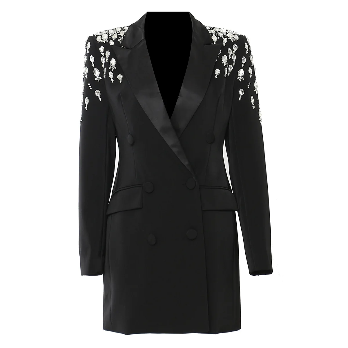 

SuperAen 2024 Spring and Autumn New Women's Heavy Industry Handmade Beaded Water Diamond Waist Wrapped Blazer Coat