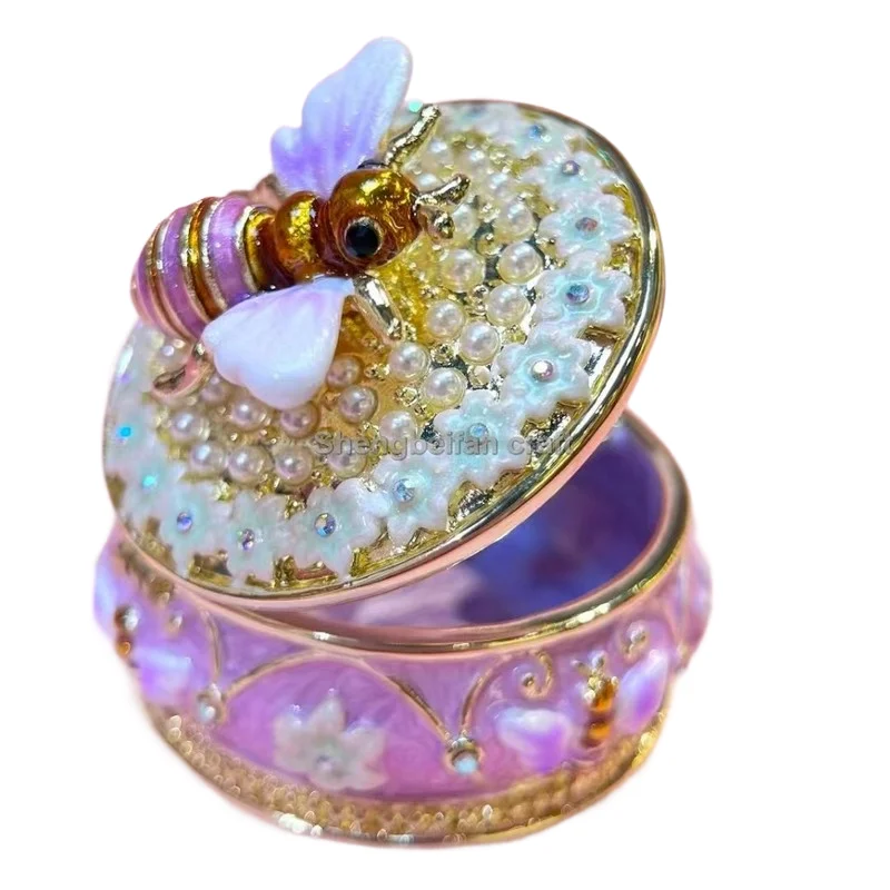 

Metal Craft Enamel Ornament bee Jewelry Box Decoration Bithday Gift Trinket Box For Home Decor Necklace Rings Earring