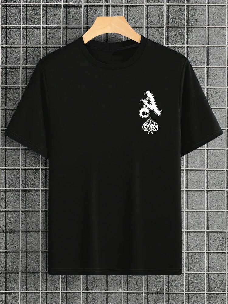 

Alphabet And Spade pattern design -100% cotton summer casual short sleeve O-neck men's printed T-shirt.