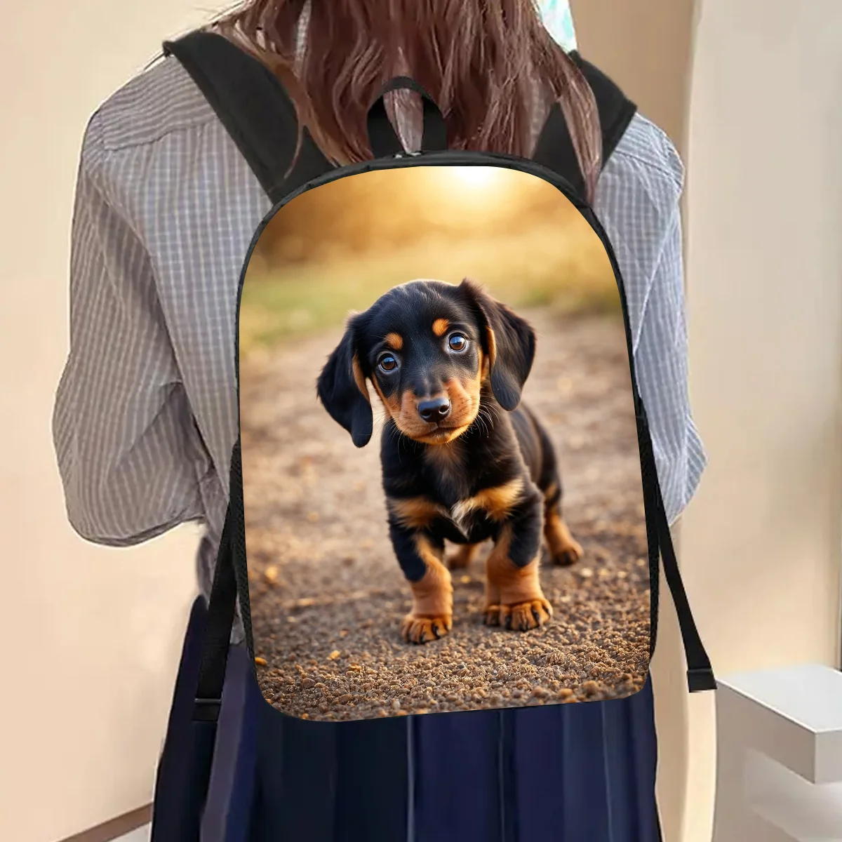 

JIT 1pc, Dachshund Large Capacity 17 Inch Casual Backpack Laptop Bag with Water Bottle Holder - Lightweight and Durable