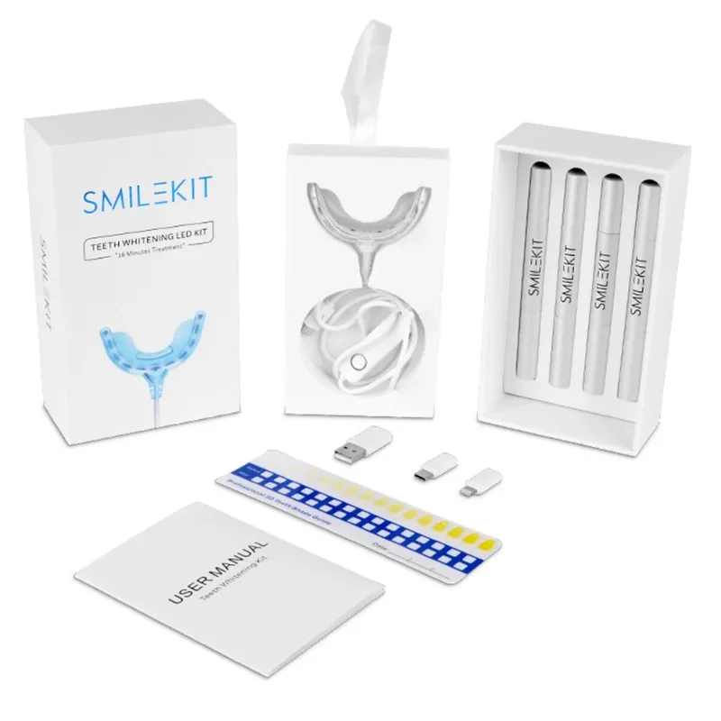 Kit de blanqueamiento dental con luz fría, 16 LED con sincronización inteligente, dispositivo de luz para blanqueamiento dental, Gel de peróxido, cuidado bucal, Android IOS, USB