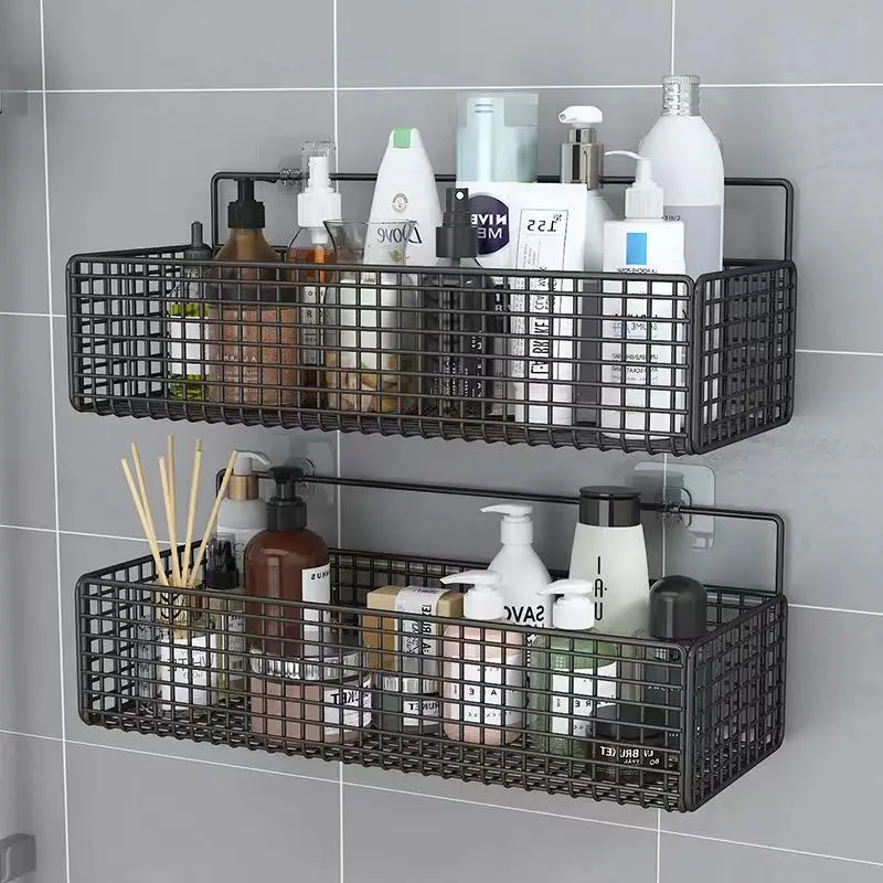 No Drill Adhesive Bathroom Shelf Easy Install Wall Mounted Metal Organizer for Shower Storage Towel Toilet Paper Bathroom Shelve