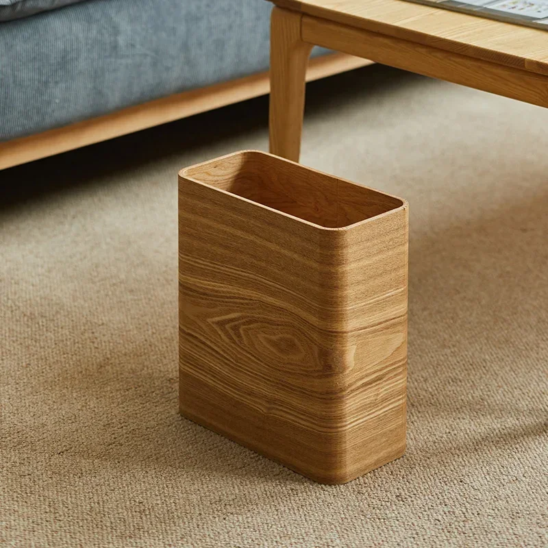 

Minimalist Japanese Log Trash Can Wooden Light Luxury Waste Bin Bathroom Bedroom Office Garbage Management EcoFriendly Disposal