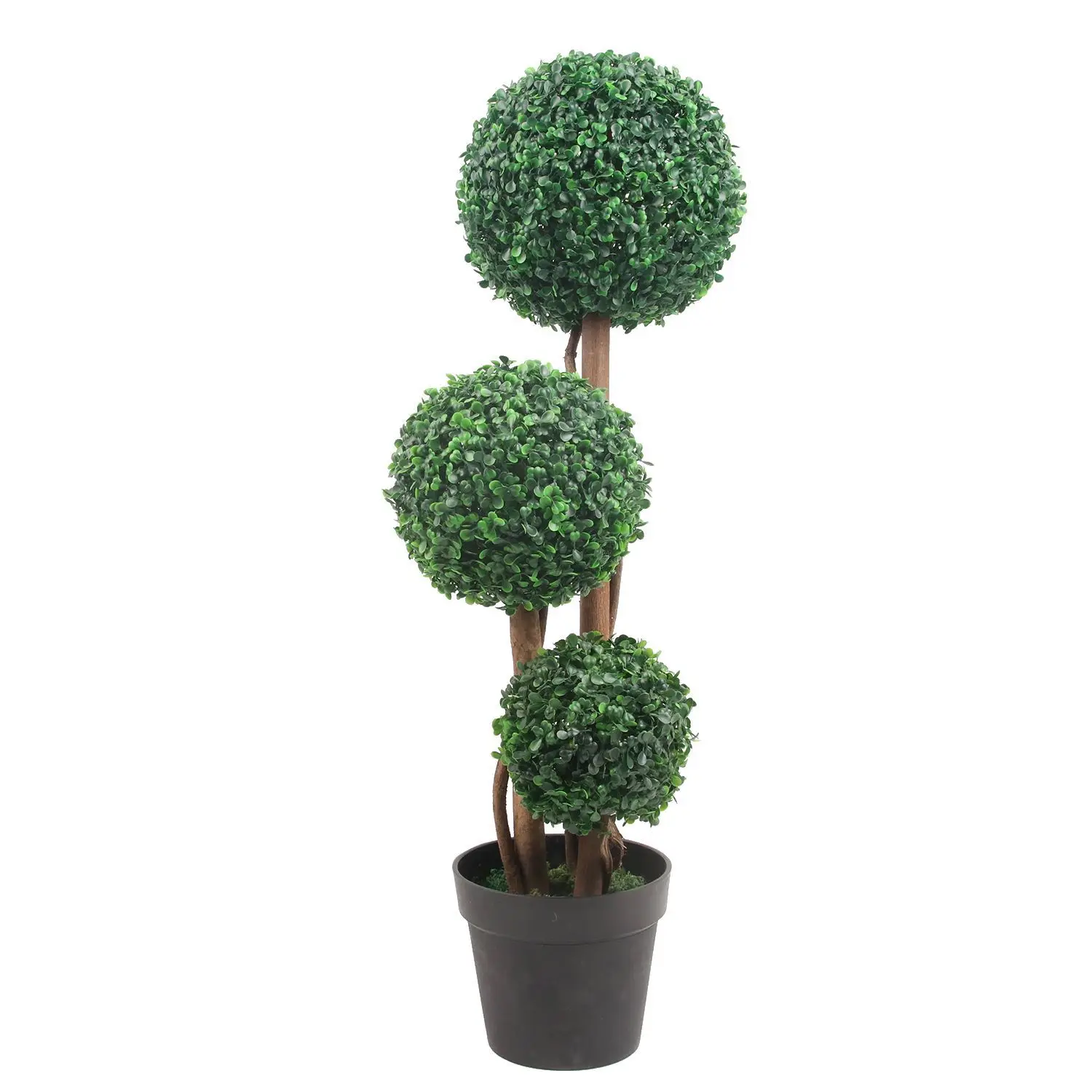 

35/45 Inch Artificial Topiary Trees Set of 2 Fake Topiary Boxwood Ball Tree, Faux Shrubs Plants Green Decor Indoor Porch,Garden