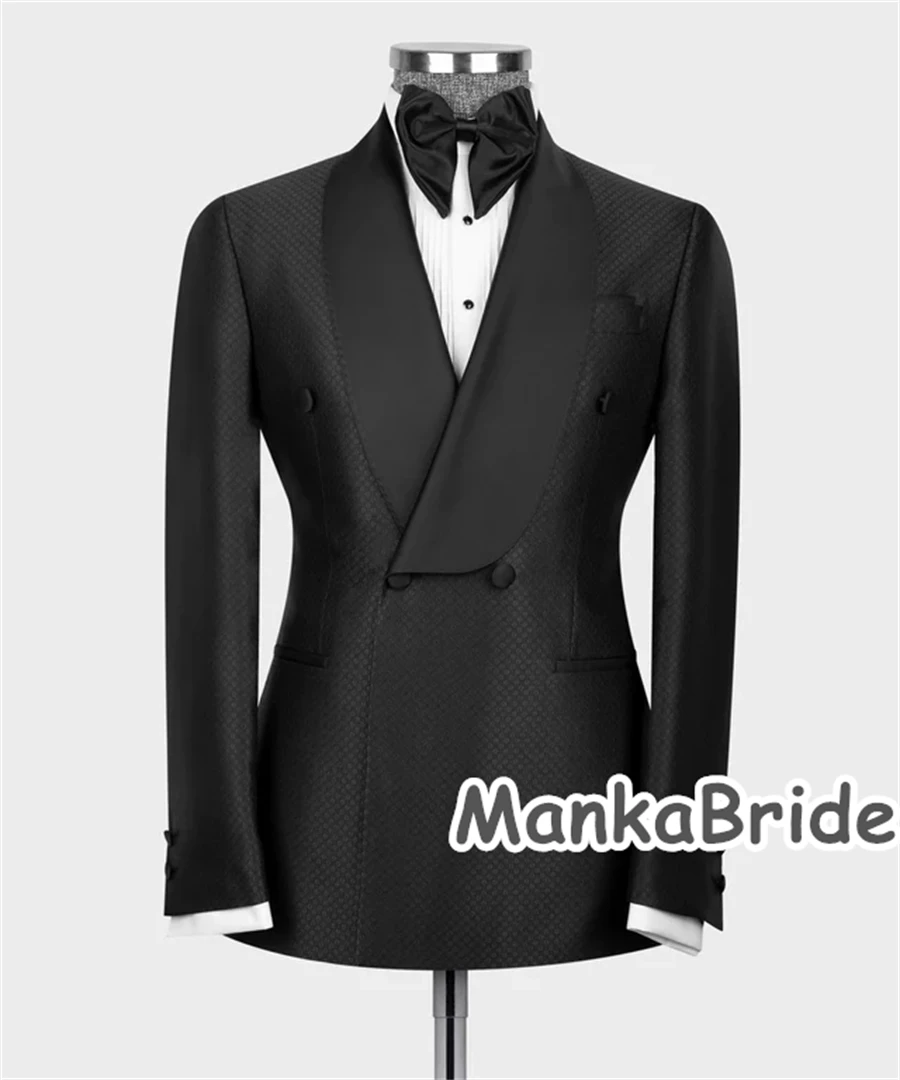 Esmoquin Formal de doble botonadura para hombre, Blazer de 2 piezas con solapa negra, traje completo para novio y padrino de boda, fiesta de negocios