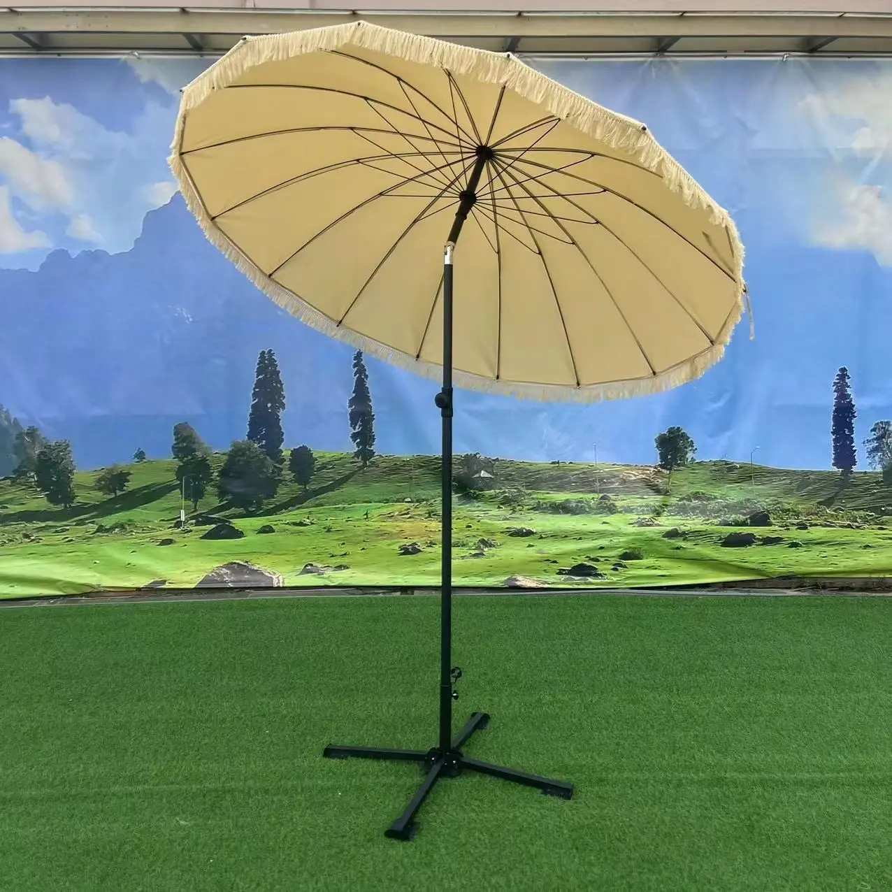 

16K fiber fringed beach outdoor camping, parasol sun advertising landscape umbrella hotel B & B
