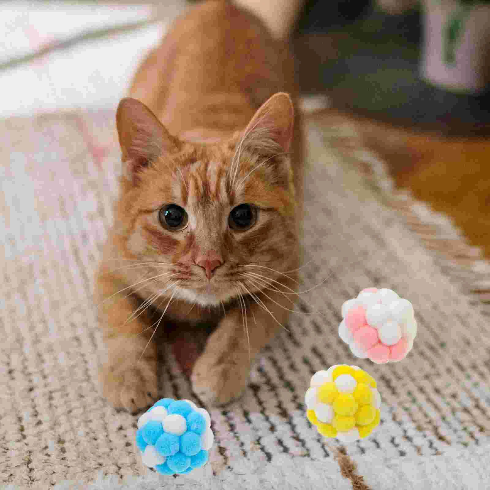 3 Pcs Cat Toy Self Diversion Balls Plush for Indoor Cats with Bell Kitten Toys