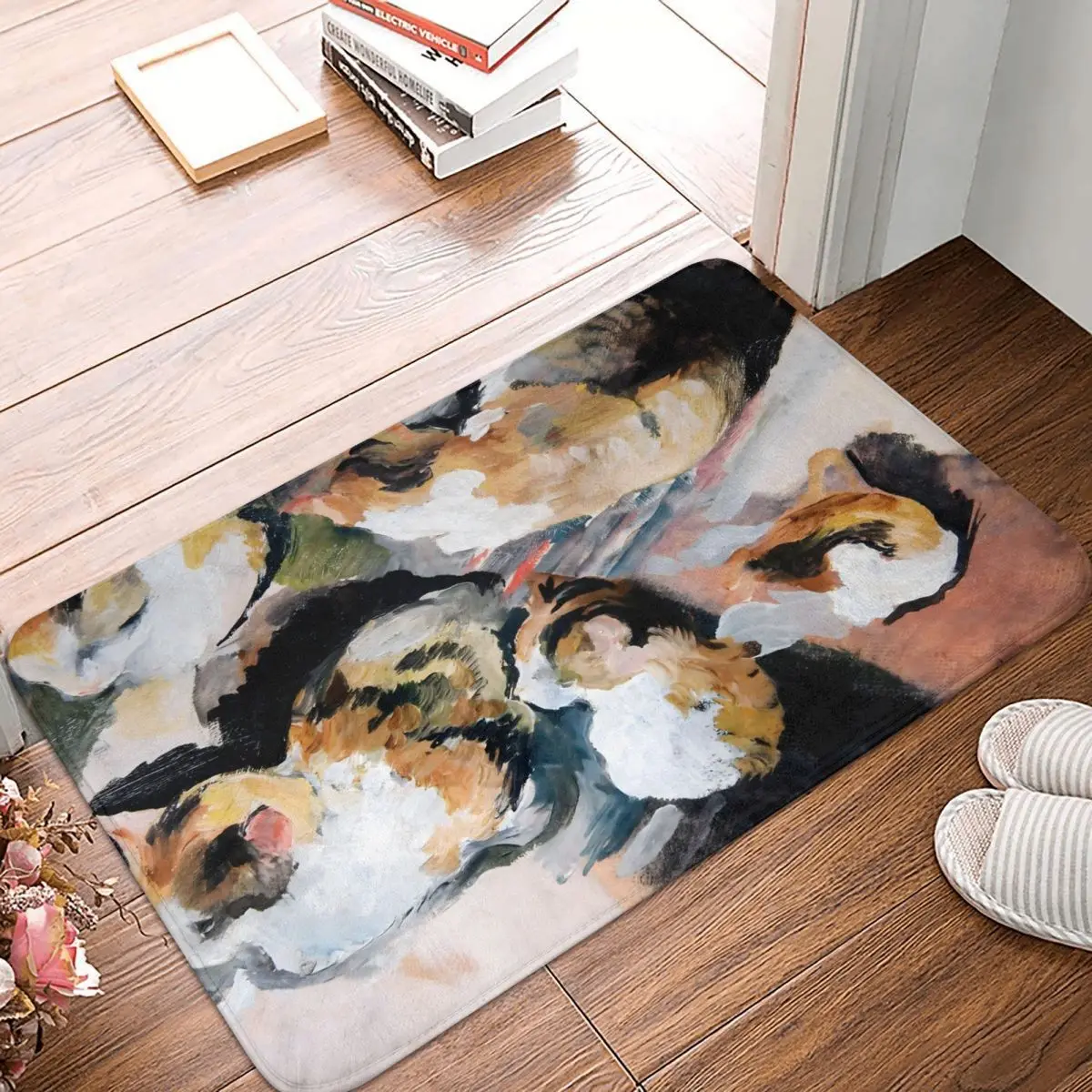 

Animal Arts Kitchen Non-Slip Carpet Cats Painting Flannel Mat Entrance Door Doormat Home Decoration Rug