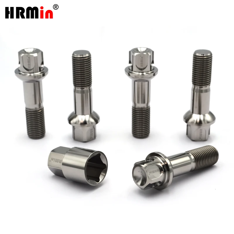 

HRMin 10.9 grade Gr.5 titanium ball seat anti-theft wheel hub bolt titanium bolt M14*1.5*45 for Mercedes-Benz