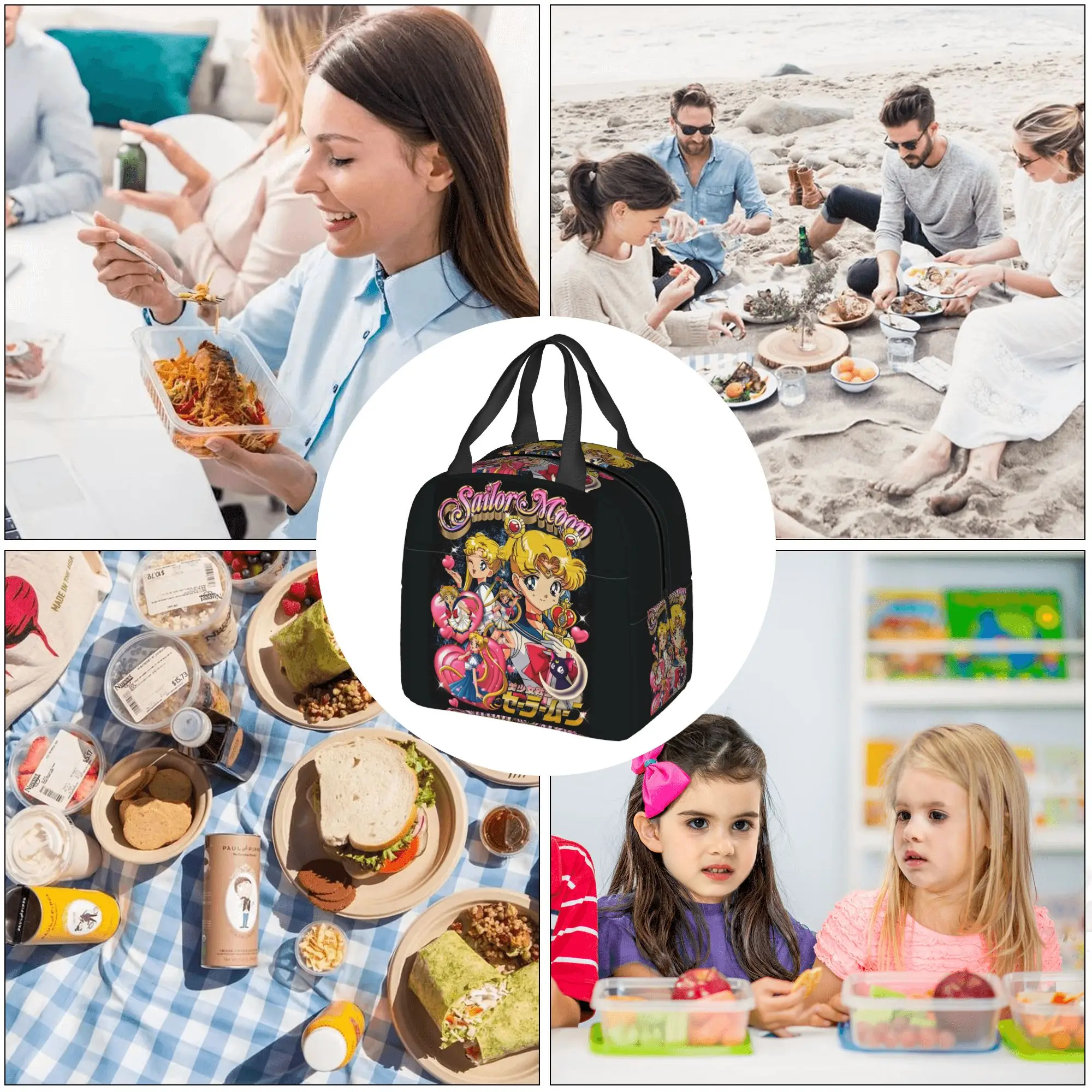 Custom Comic Magic Usagi Tsukino Insulated Lunch Bag for Women Portable S-Sailors M-Moons Luna Thermal Cooler Lunch Box School view 6