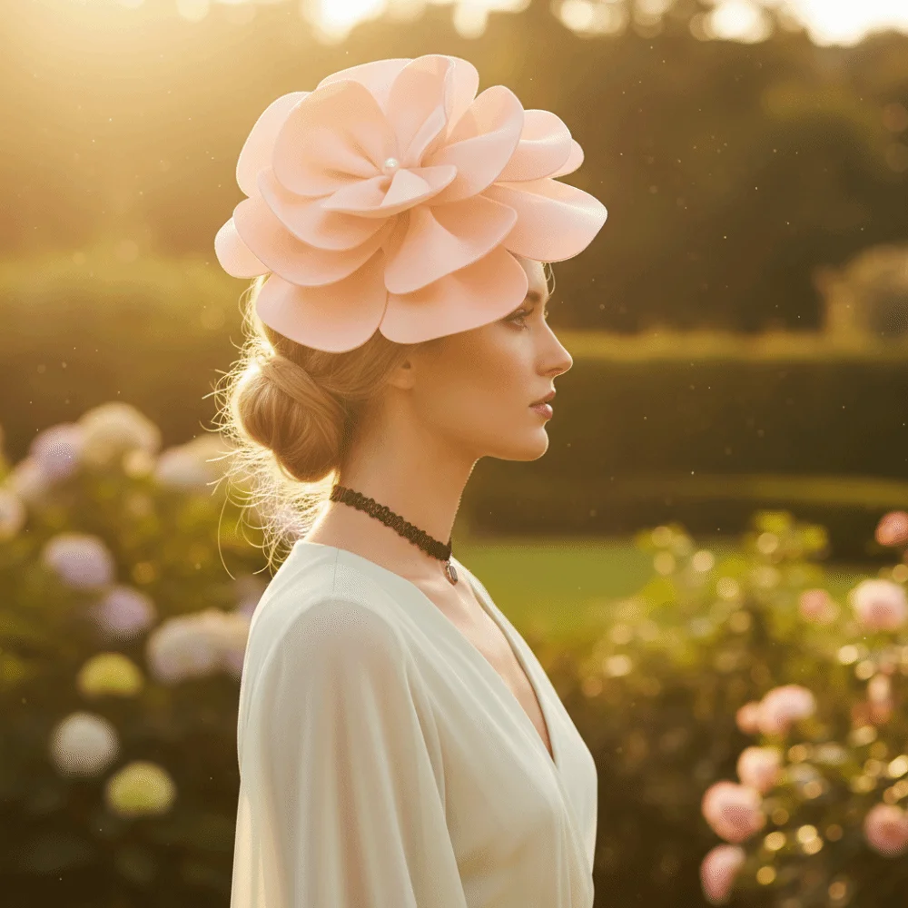 أزياء خوذة 3D زهرة قطع زينة قبعة كبيرة زهرة الشاي الرسمي قبعات الحفلات زهرة كبيرة عقال حفلات الشاي #5