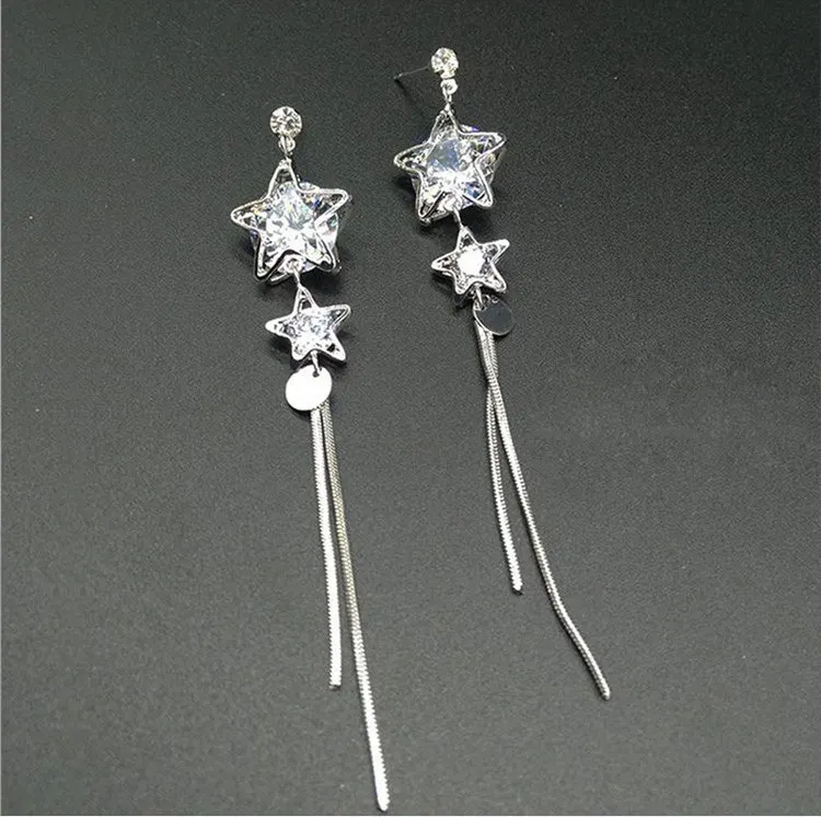 Women S925 Sterling Silver Stud Earrings Featuring Silver Star Fringe Stylish Elegant Versatile Piece For Elevating Daily Looks
