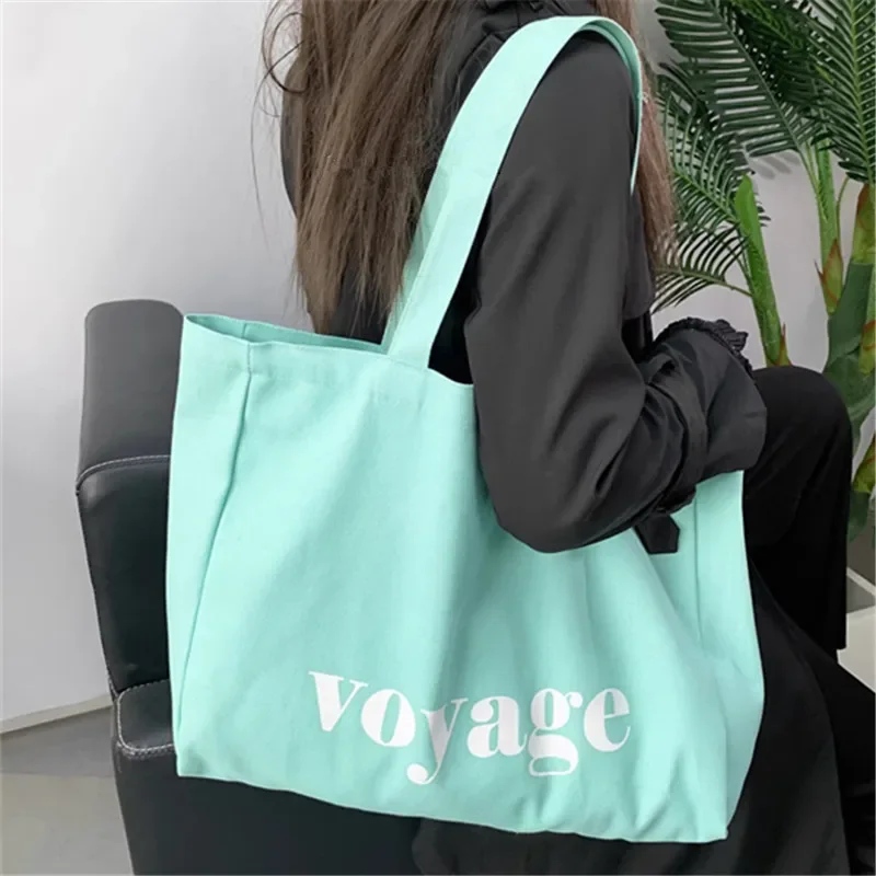 

Versatile Letter Voyage Canvas Tote Bag, Large Capacity Handbag Shoulder Bags for Women Travel Shopping Bag, Student Schoolbags