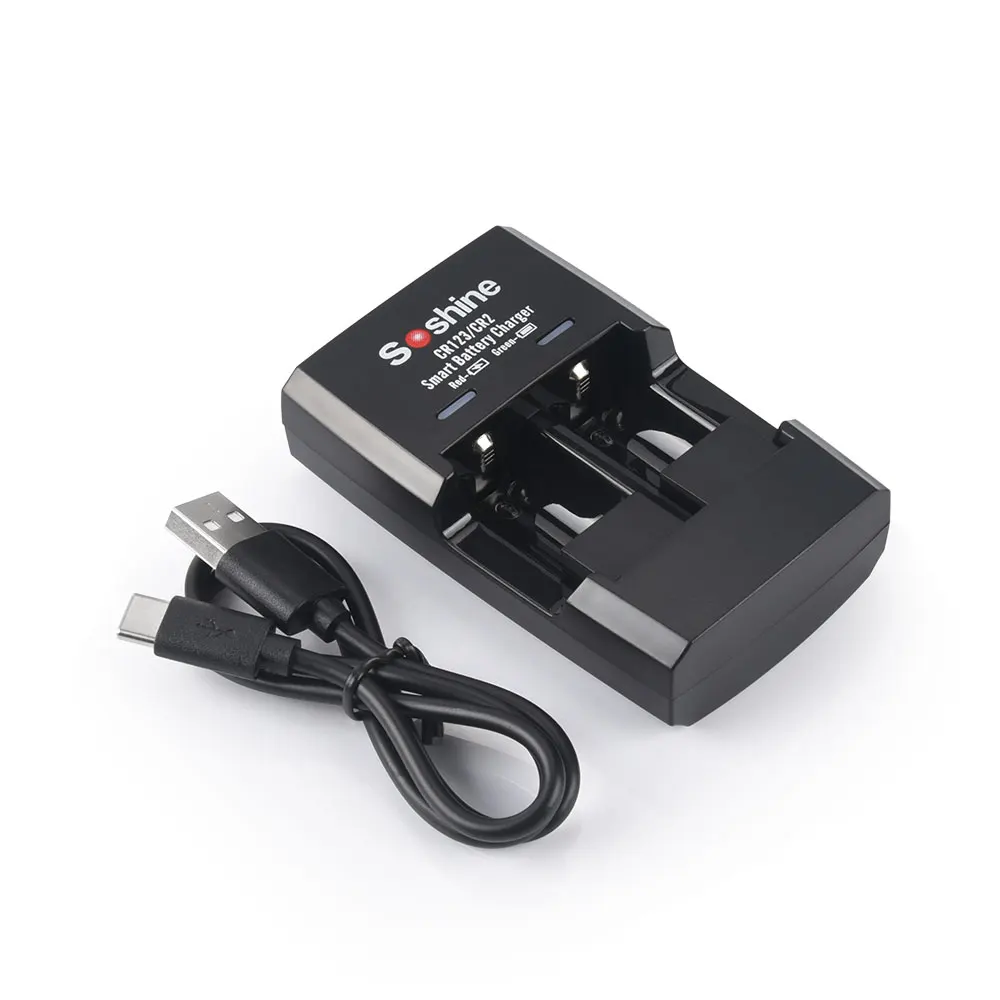 Soshine 3.2V LiFePO4 S5 Battery Charger 3.7V Li-ion S5 Batteries Charger for 2 Slots CR2 RCR123 16340 17335 15266P 16340P USB