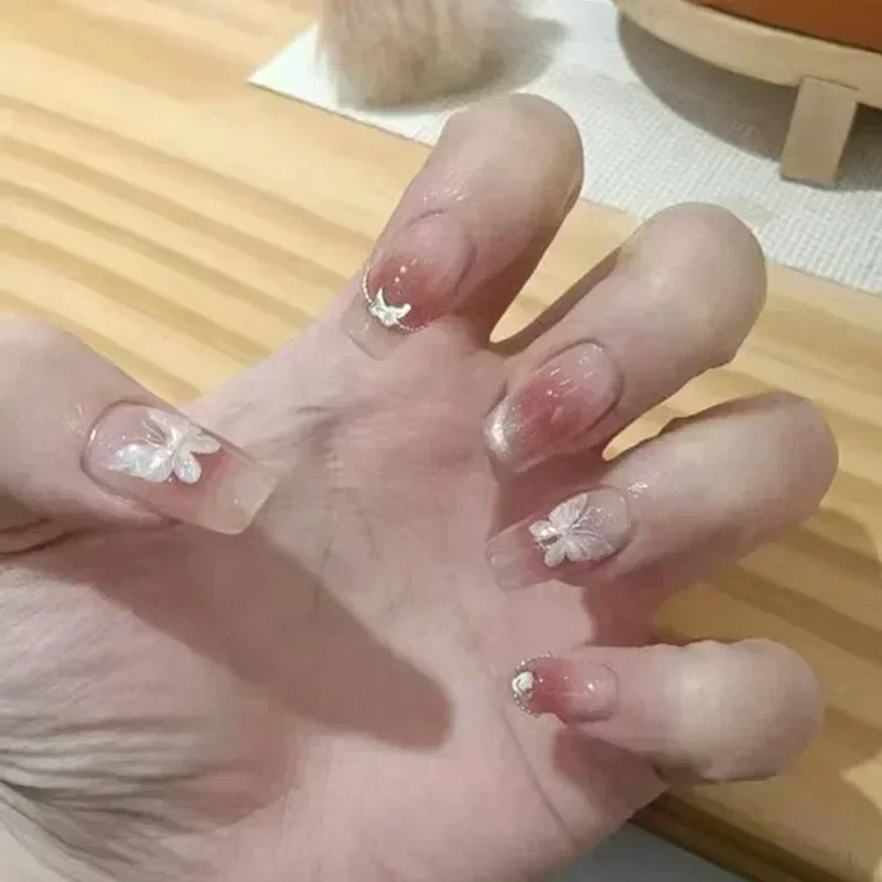24pcs Pink Almond Nail Tips Nude Pink False Nail Manicure Art Artificial Nail With Bowknot For Women And Girls Nail Decoration image 2