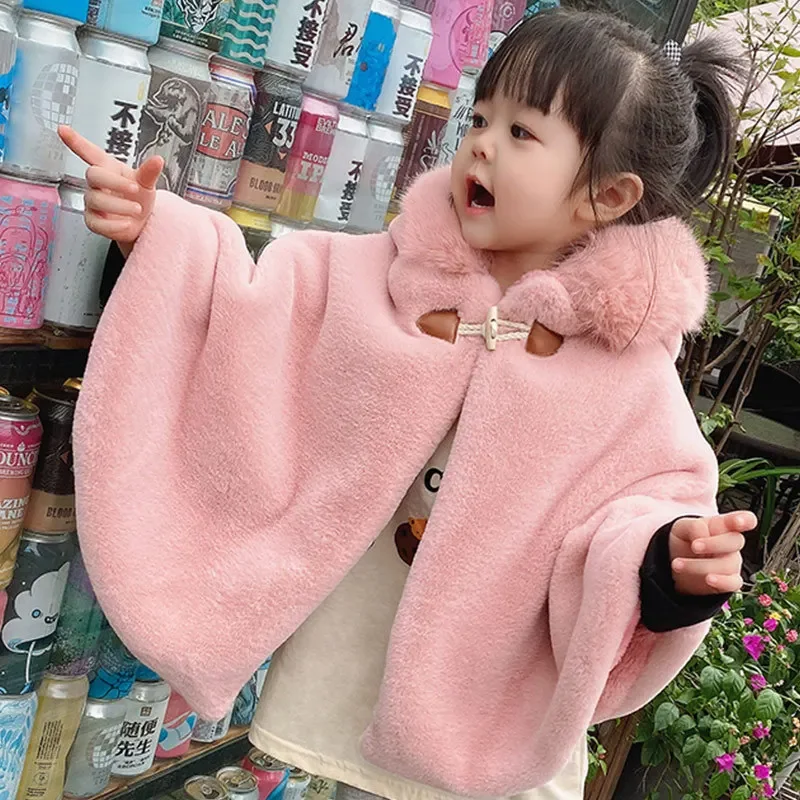 Bambini Boutique vestiti ragazze cappotto coreano 2023 nuovo autunno inverno foderato in pile caldo addensato con cappuccio tinta unita dolce