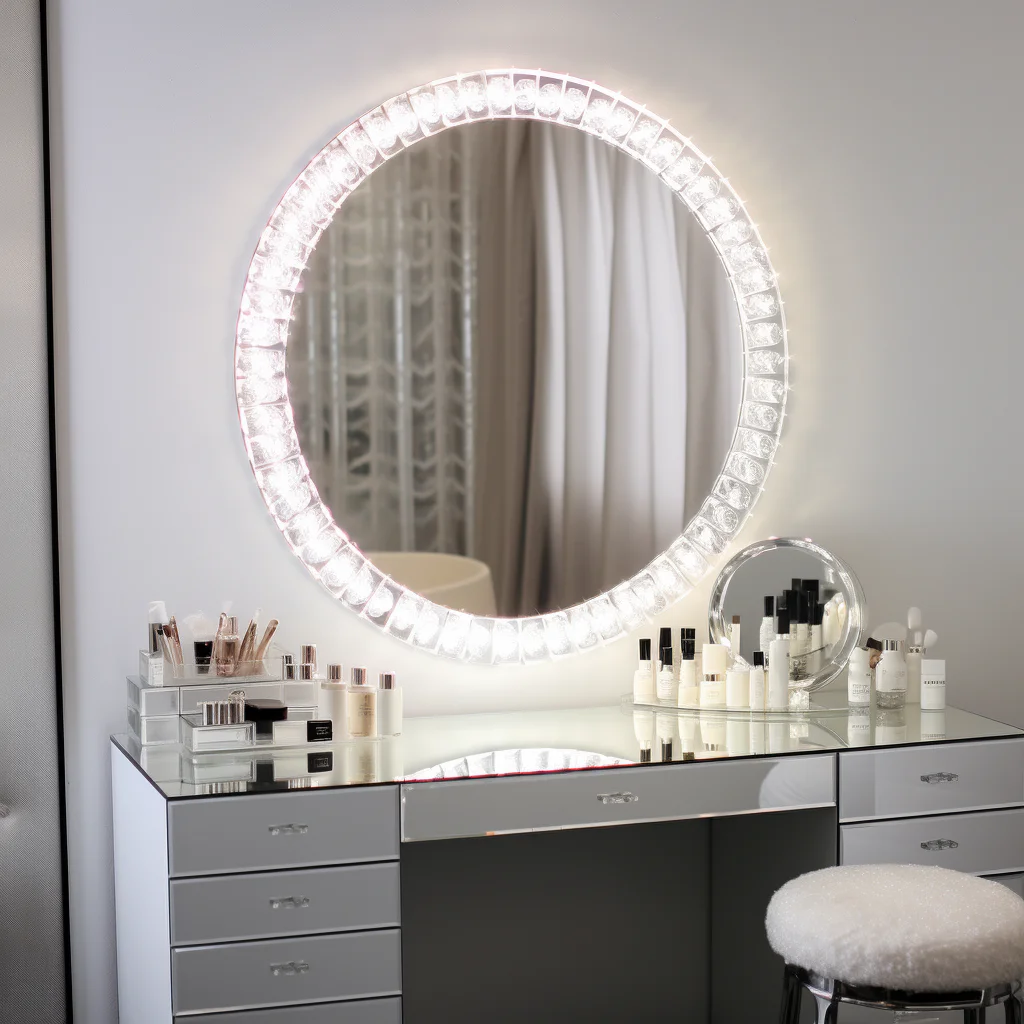 Shine Modern LED Dressing Mirror Rectangle Oval Crystal with Touch Sensor Switch Illuminated Feature for Bedroom