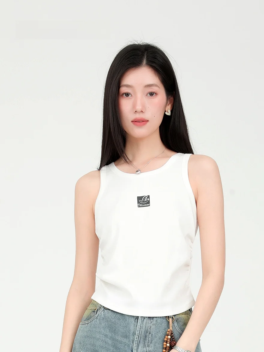 

Жилет Dailanzhi: Новинка Весны, Базовый Белый Жилет с Круглым Вырезом, Простой Верхний Одеждный Элемент, Укороченный Топ из Смеси Хлопка и Полиэстера, Женский Жилет