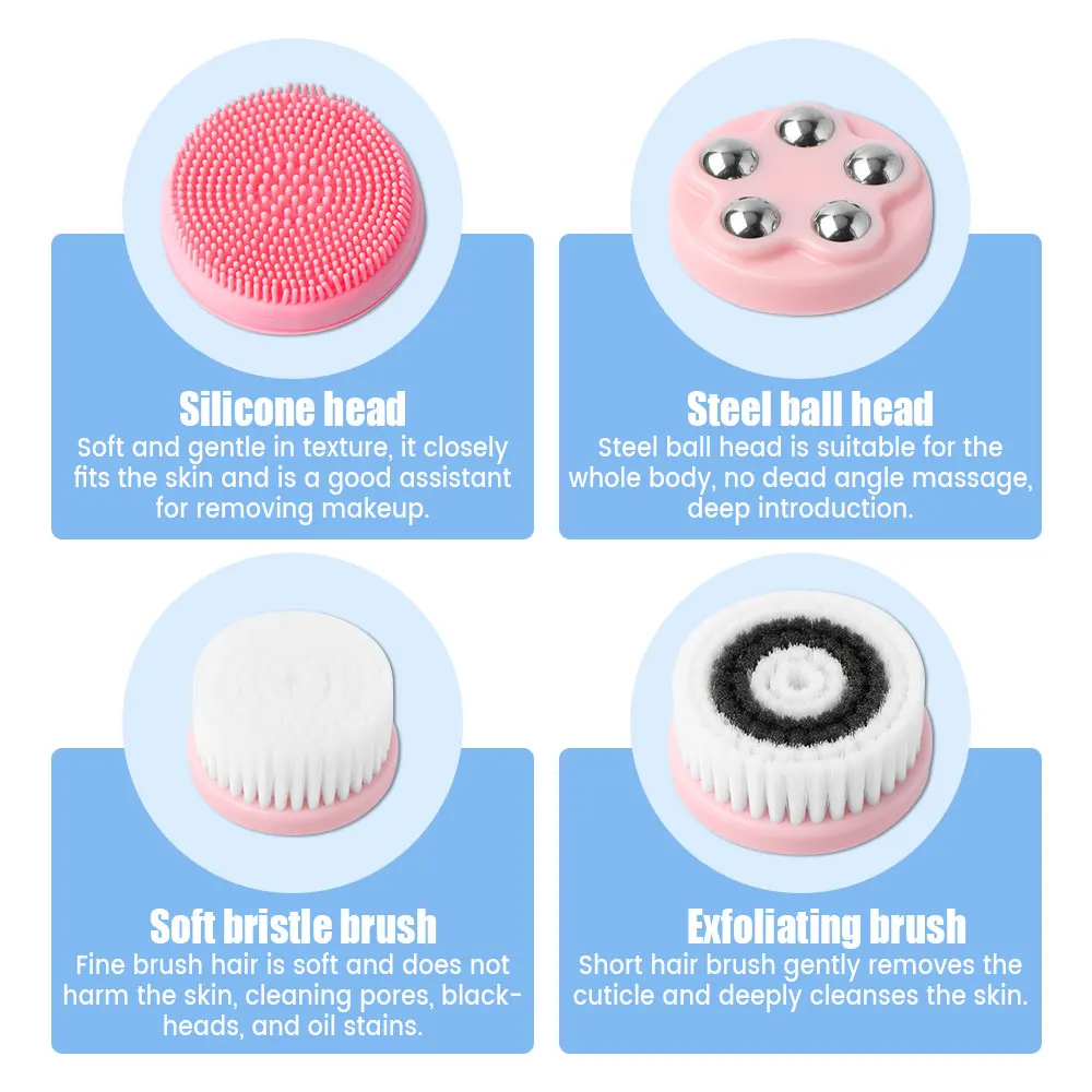 4 in 1 Electric Facial Cleansing Brush Rechargeable Waterproof Spin Sonic Exfoliator Face Scrubber Cleanser Skin Care Machine - view 6
