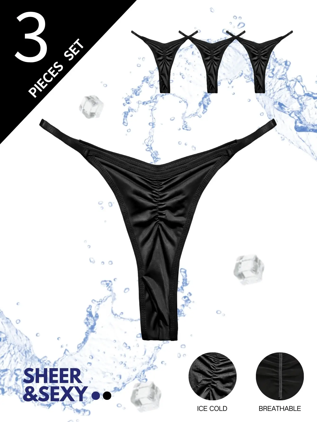3pcs Men's Sexy Ruched Thong - Multi Color Ice Cold Smooth Fabric, Semi Sheer Breathable No-Stick Casual Daily Men Underwear