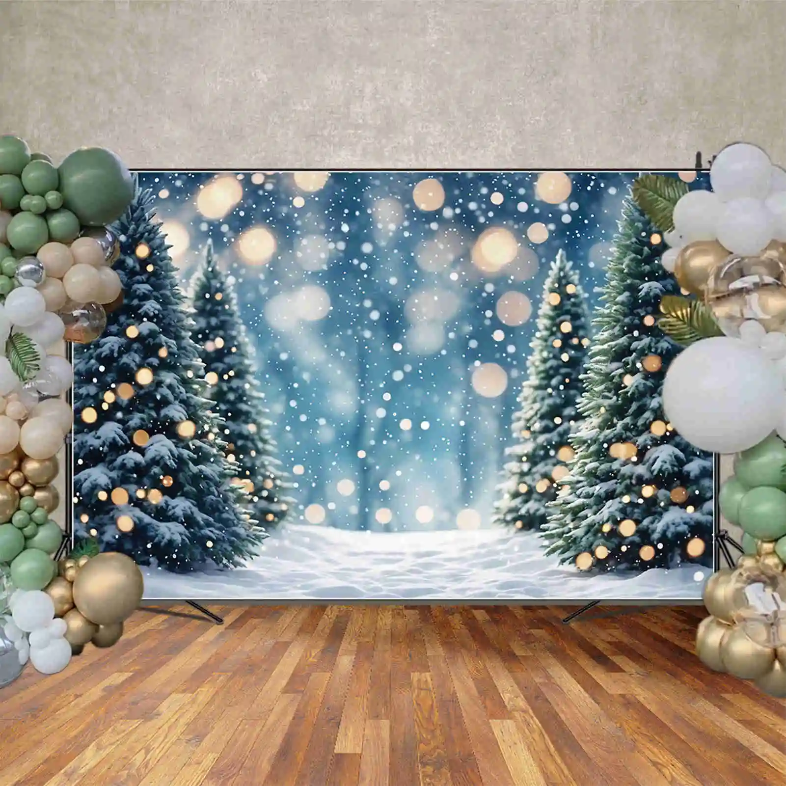 MOON.QG Winter Snow Trees Backdrops Christmas Outdoor Bokeh Children Backgrounds Custom Party Decoration Photography Supplies