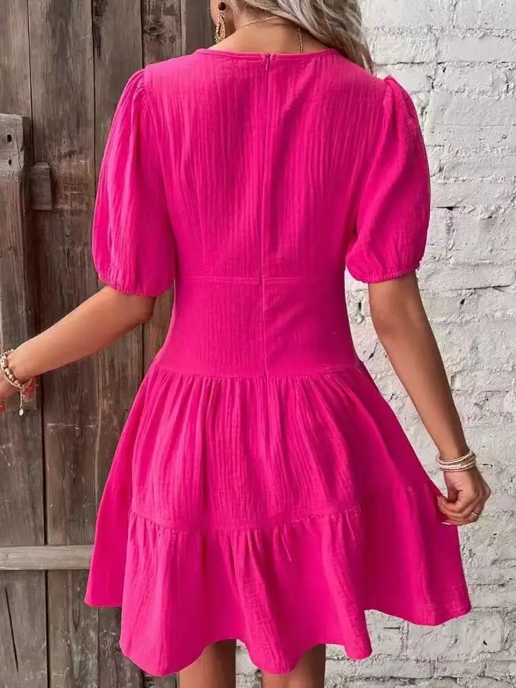 Party Dresses  Woman Summer New Fashion Deep V Bubble Sleeve Resort Pleated Dress Skirts Y2k Woman Clothing view 4