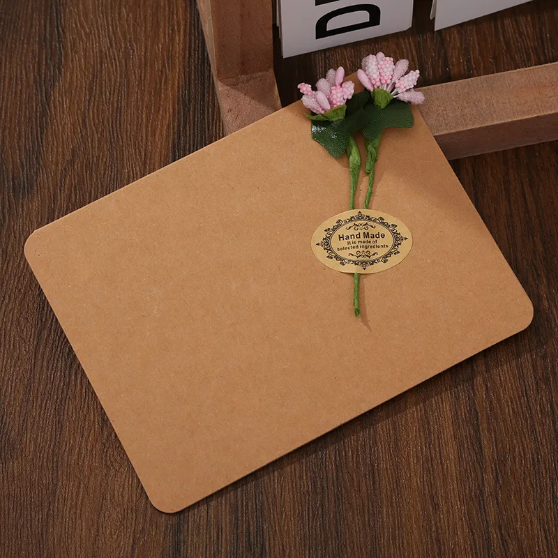 

50pcs 14*10.5cm Small Greeting Card Blank DIY Cowhide Cardboard Artificial Dry Flower Love Blessing Card Thank You Message Card