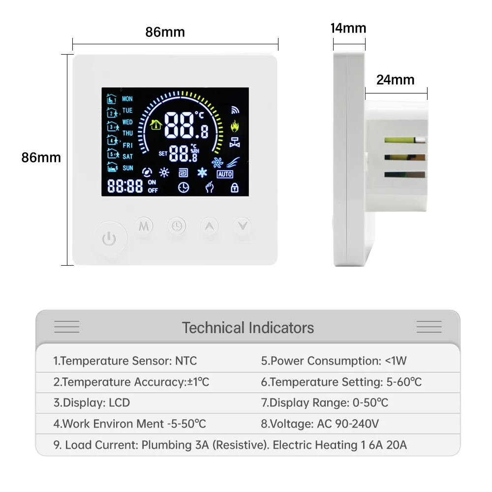 Tuya wifi thermostat temperatur regler wasser elektrische fußboden heizung trv AC90V-240V 3a 16a digital lcd display wand montiert