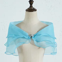 Vrouwen Cape Solid Bow Steentjes Knoppen Trouwjurk Mantel Zon Kleding Zomer Dunne Chiffon Transparante Zonnebrandcrème Sjaal R37