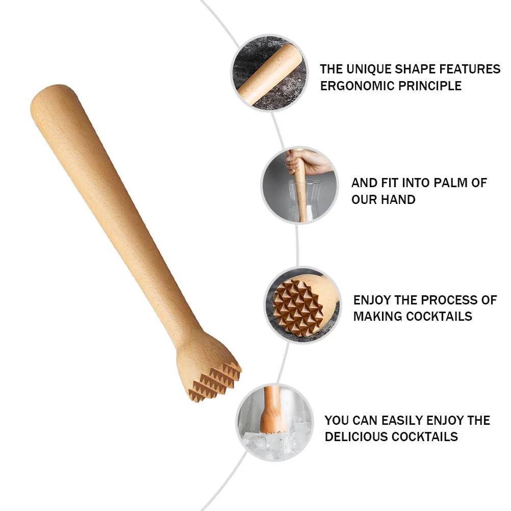 1pc Wooden Masher Bar Tool Beech Pestle Ice Crushed Rod Milk Tea Stirring Fruit Crusher Cocktail Mixer Kitchen Bar Supplies