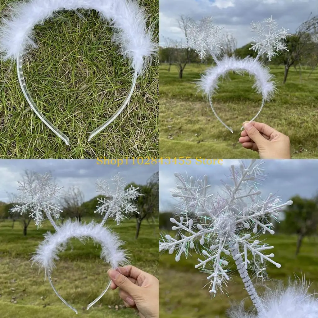 

49MC повязки для волос с перьями, Рождественская повязка на голову со снежинкой, рождественская блестящая повязка для волос, для