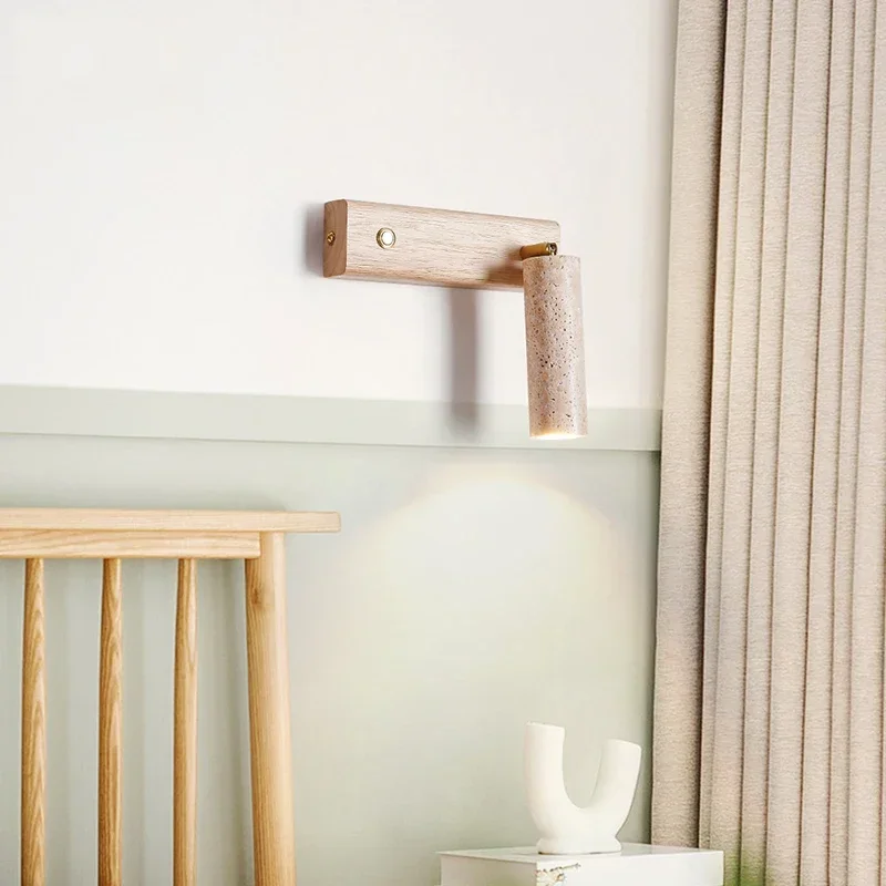 Wabi Sabi Retro Yellow Travertine Wall Light Switch Spotlight Led Light Bedhead Wall Light Rotating Reading Bedroom Room Study