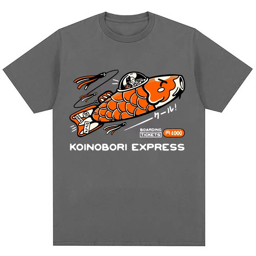Funny Vintage Fashion Men Women T Shirt Japanese Style Koinobori Express T-shirts Loose Cotton Casual O-Neck T Shirts Streetwear