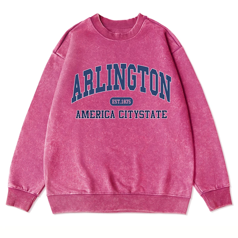 

Arlington Est.1875 America City State Sweatshirt Men'S Fashion Versatile Hooded Leisure Washed Hoodies Simple Male Pullover Tops