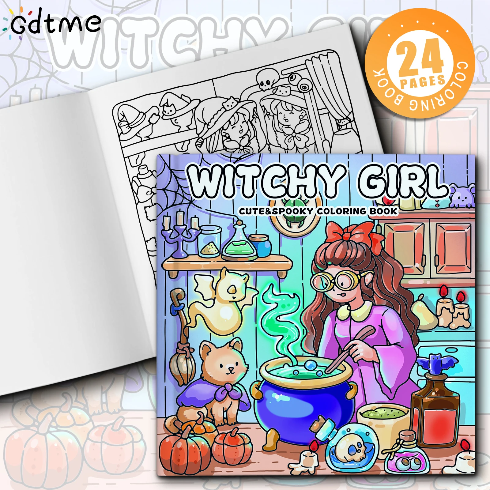 WITCHY GIRL CUTE & SPOOKY Coloring Book for Adult Bold-easy Pattern for Relaxation Kids Educational DIY Painting Drawing Book