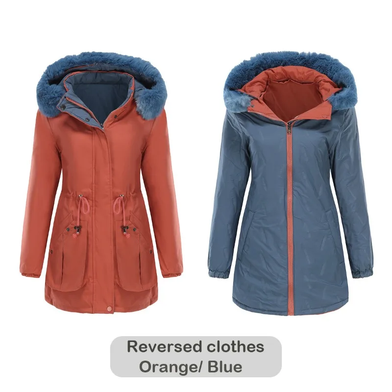 ZXRYXGS Popular Autumn Winter Reversible Coat Cotton Clothes Women Fashionable Coats Removable Hat 2023 New Parka Female Jackets