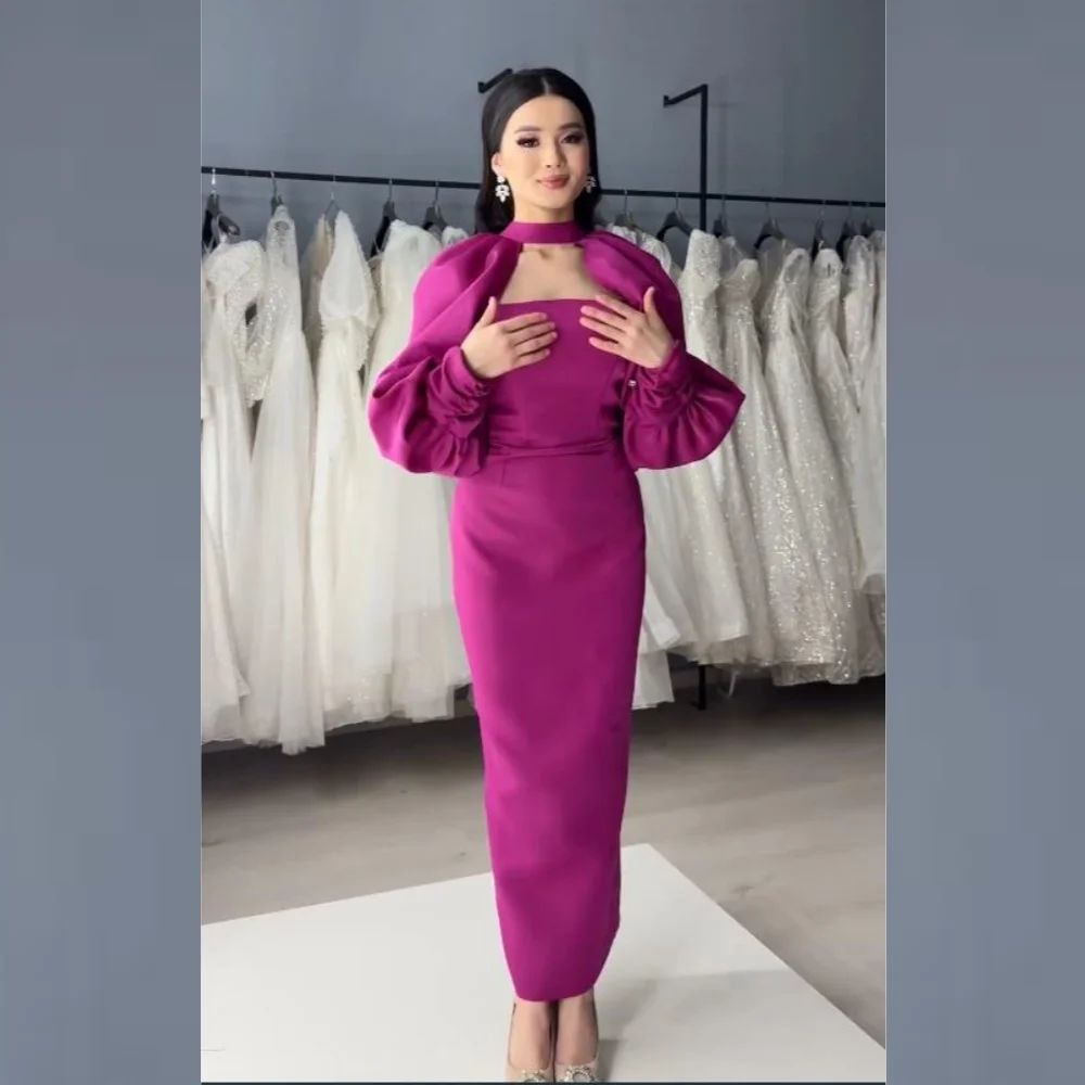 Customized Jersey Pleat Ruched Evening A-line High Collar Bespoke Occasion Gown Midi Dresses Saudi Arabia