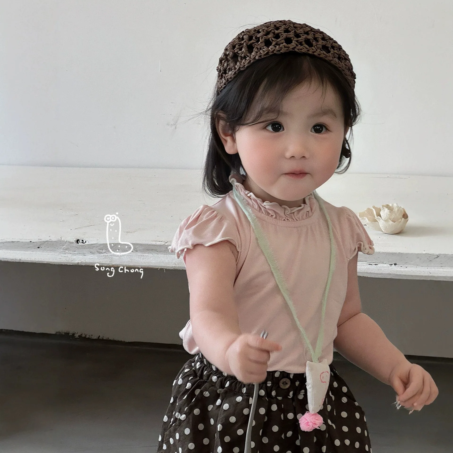 Summer Korean Baby Girl Baby Small Flying Sleeve Soft Sticky Solid Color Bottom Top