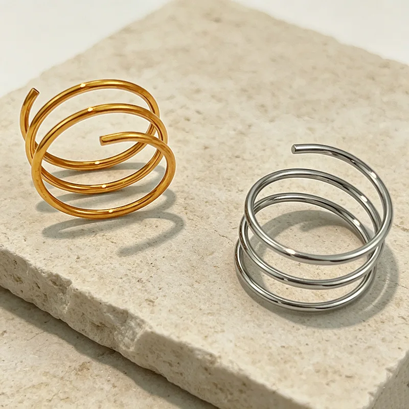 18K Gold Plated Stainless Steel Spiral Coil Rings Waterproof Wrap Wire Band Stackable Ring Minimalist Women Statement Jewelry