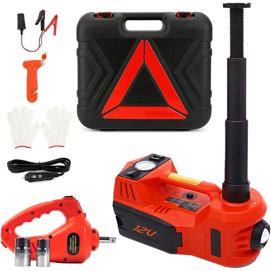 

5 Ton 12V Hydraulic Floor Jack Kit with Impact Wrench and Tire Inflator Pump Featuring LED Light for Emergency Vehicle Maintena