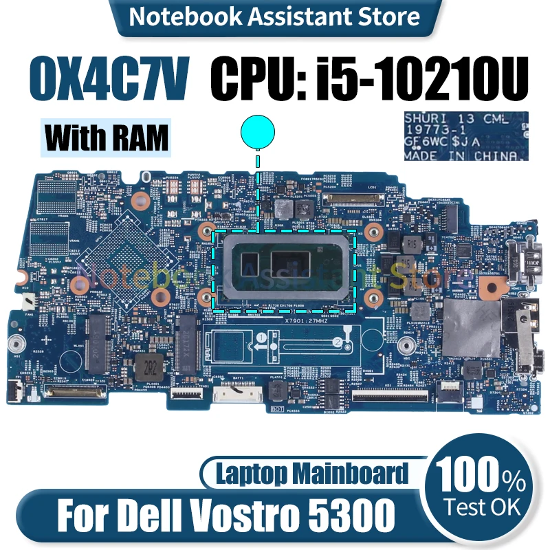

Материнская плата для ноутбука Dell Vostro 5300, 19773-1, 0X4C7V, SRGKY, с ОЗУ, материнская плата для ноутбука, полностью протестирована