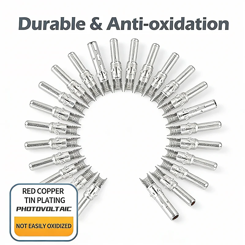 50Pairs Solar Connector Pins – Male & Female MC4-Compatible Terminals for Internal PV Cable Wiring & DIY Solar Panel Assembly