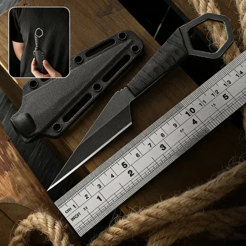 2026 New Pocket Knife Mini Neck Hanging Knife, EDC Portable Small Straight Outdoor Survival Knife + Sheath