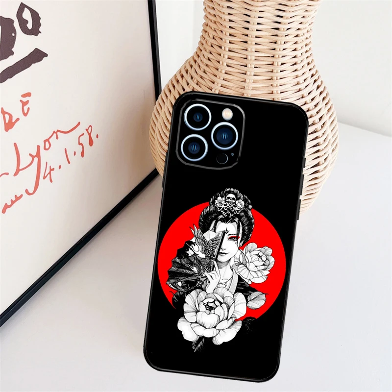 Samurai Warrior Geisha Cover Case For iPhone 14 Pro 11 16 15 Pro Max 12 13 Mini Plus XS X XR Funda