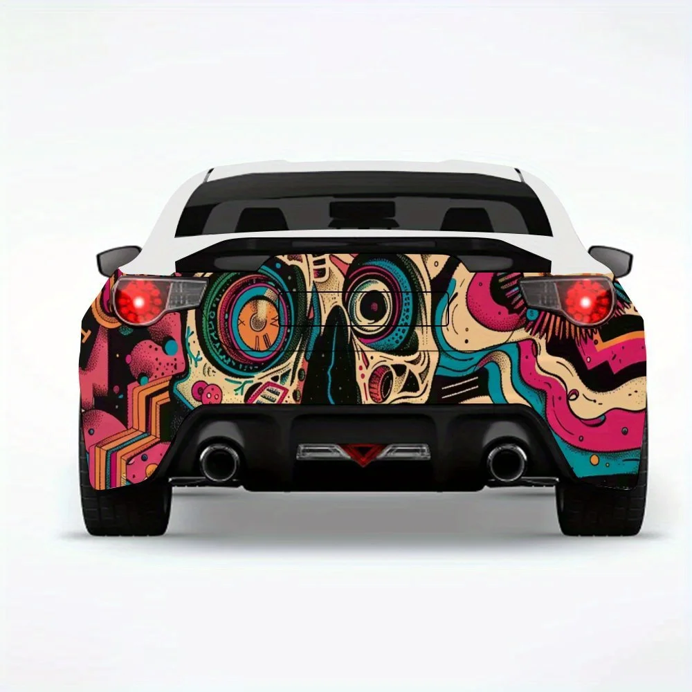 

Автомобильная наклейка Trippy Skull Art, виниловая наклейка на заднюю часть автомобиля, водонепроницаемые самоклеящиеся виниловые наклейки для хвоста и бампера автомобиля, деко