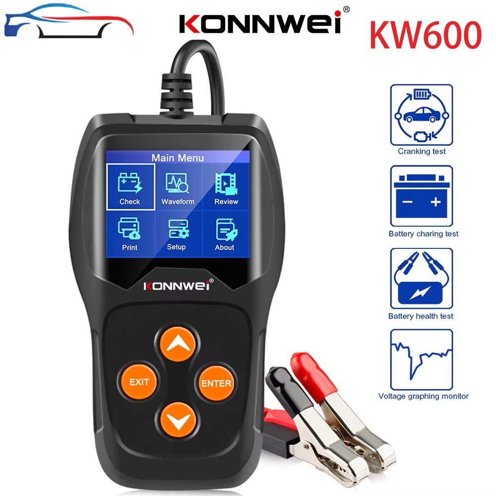 KONNWEI KW600 Car Battery Tester Digital Auto Battery Checker Analyzer 100 to 2000CCA Cranking Charging Car Diagnostic Scan Tool