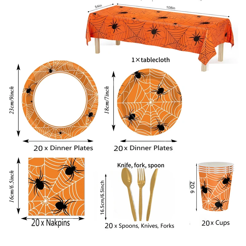 Halloween Spider Themed Party Tableware Paper Plate Paper Towel Fork Set Non-coated Varnish Craft