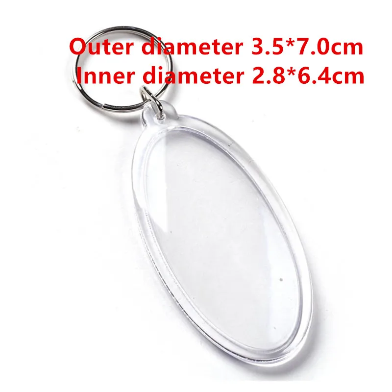 100Pcs DIY Split Ring Sleutelhanger Long oval  Transparant Blank Acryl Insert Foto Fotolijst Sleutelring