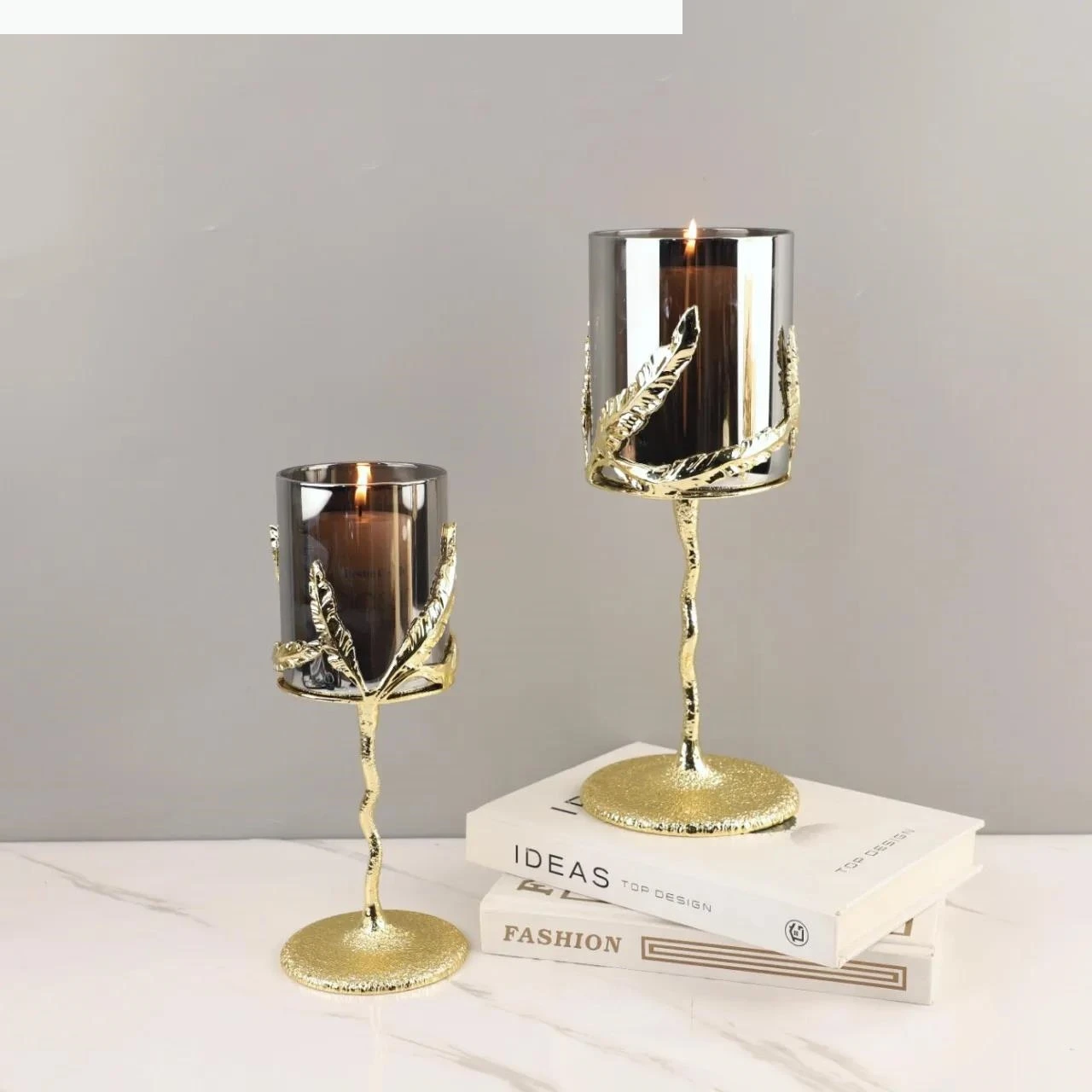 Metal Candle Candelabrum Candlestick Glass Leaf Candle Candelabros Wedding Decoration