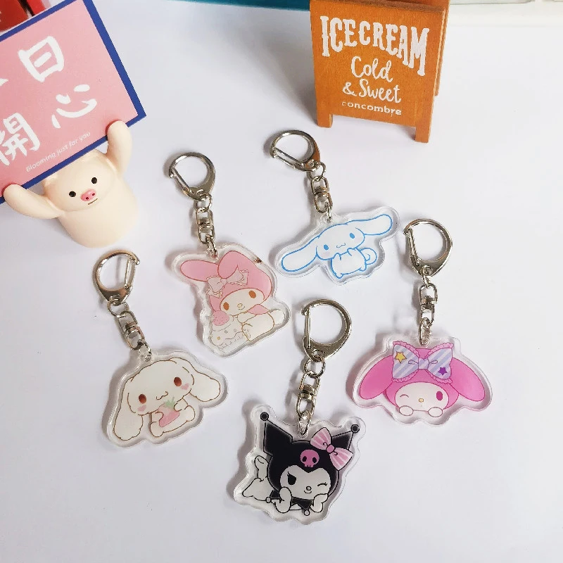 Llavero con colgante de perro Melody Kuromi, colgante de bolsa de escuela de gatito, accesorios de acrílico